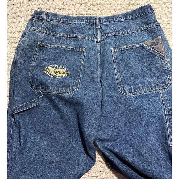 Y2K VTG Wu Wear Jeans Wide Leg Baggy Carpenter Mens 46x34 (44 x 30.5) Blue Denim - Picture 8 of 15